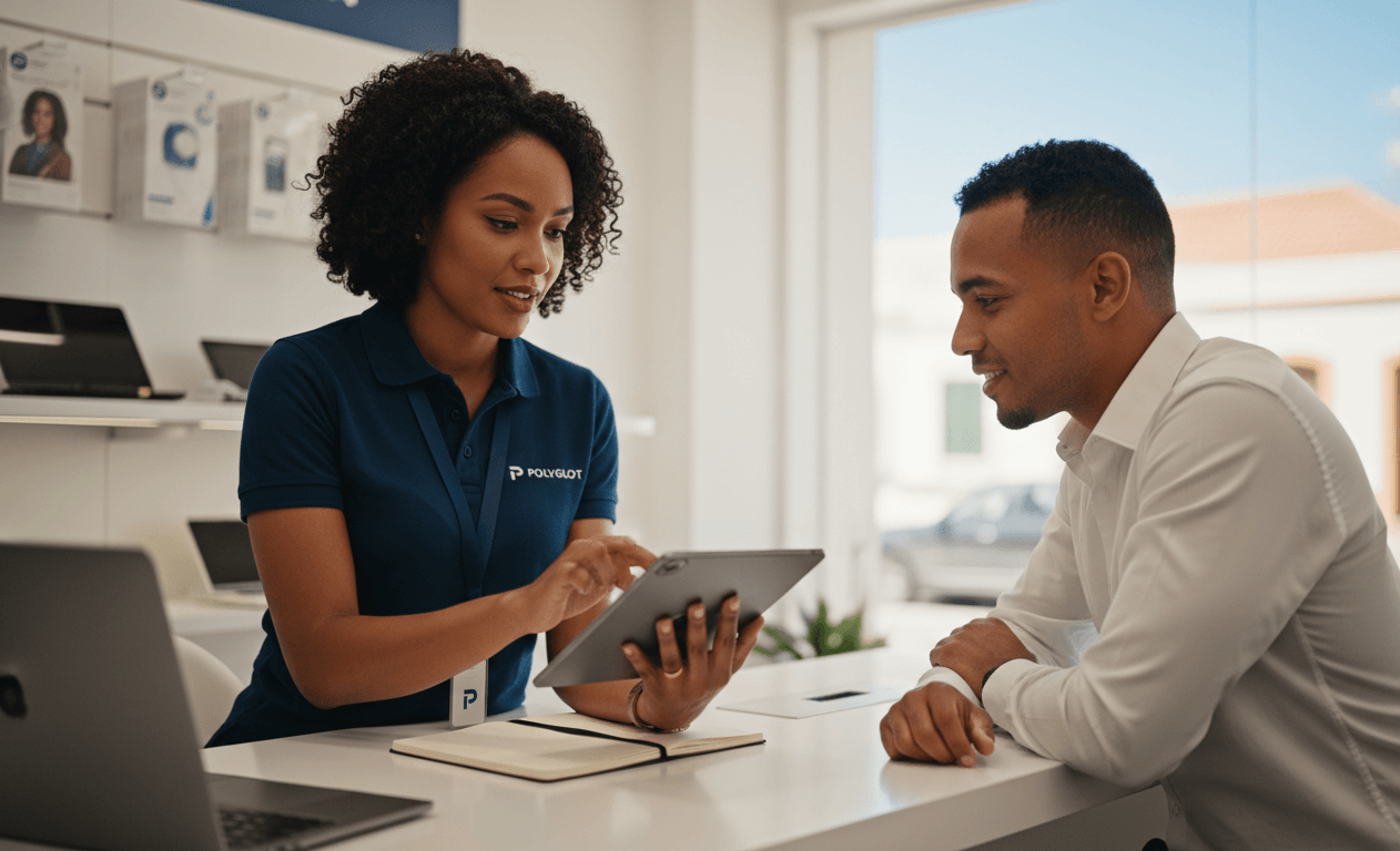 Formação em técnicas de vendas e negociação no Centro Educativo Polyglot, Cabo Verde.