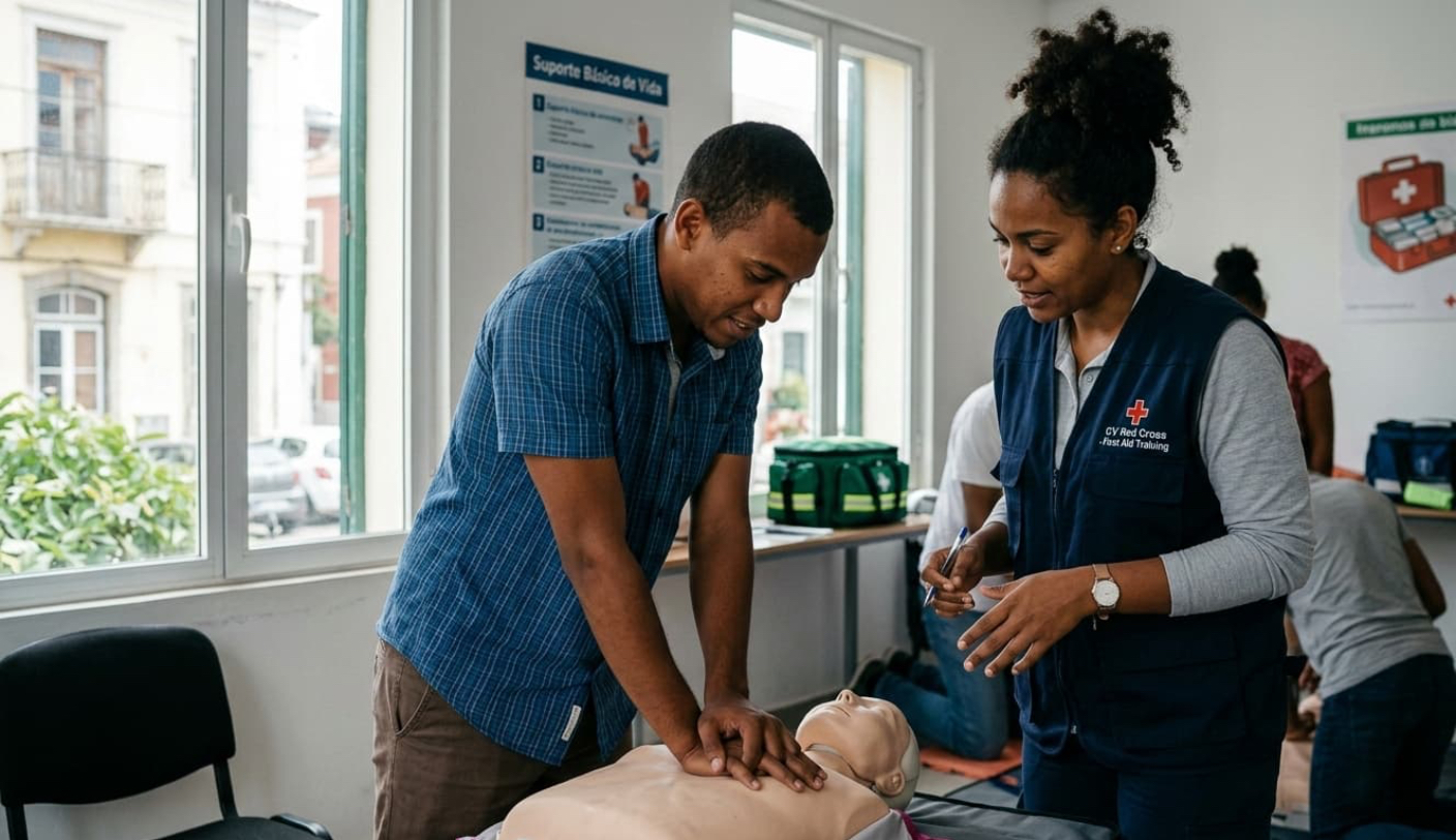 Formação prática de Primeiros Socorros com manequim de reanimação no Palmarejo.